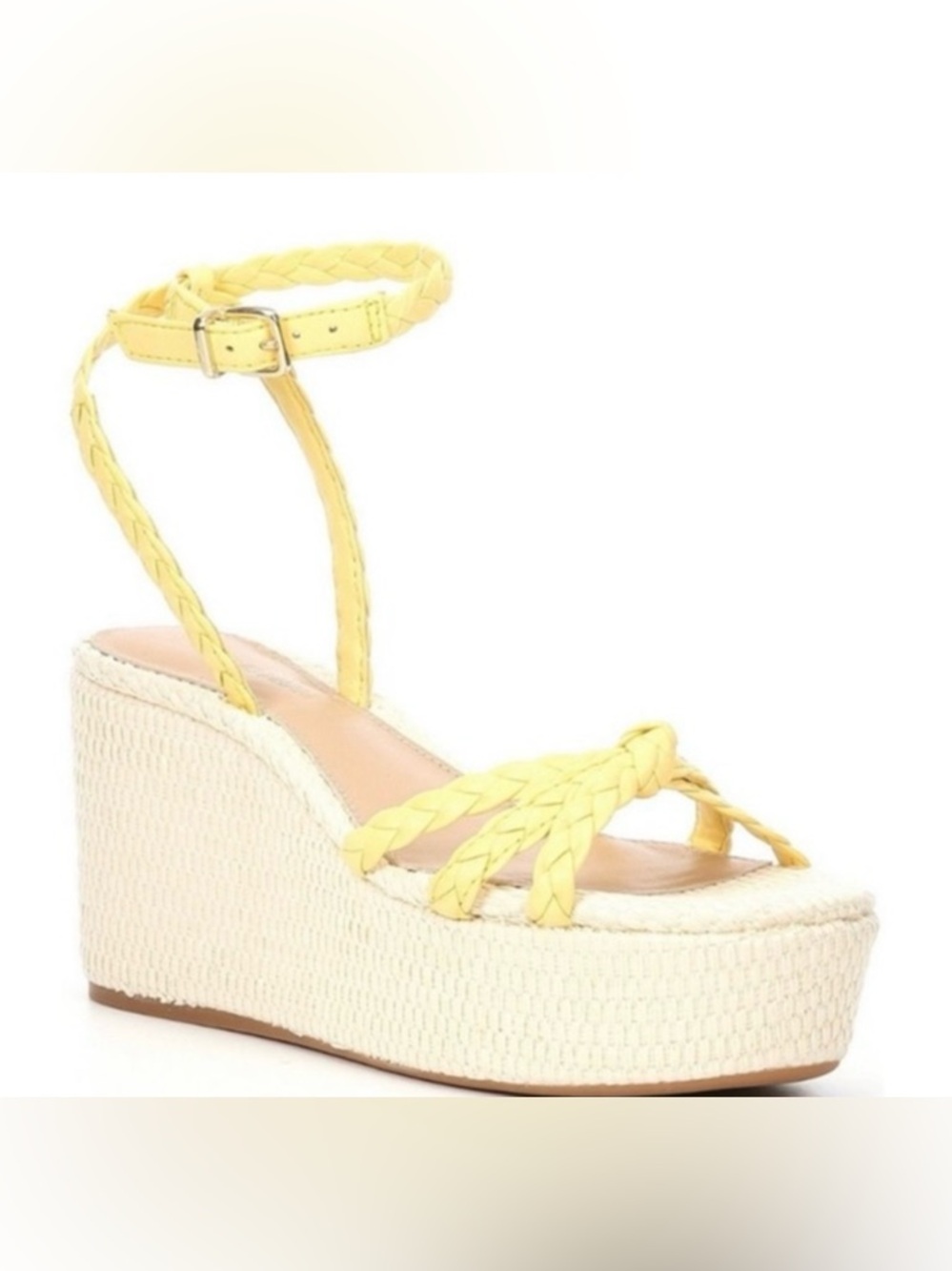 ANTONIO MELANI Yellow Braided Ankle-Strap Platform Wedge Sandals